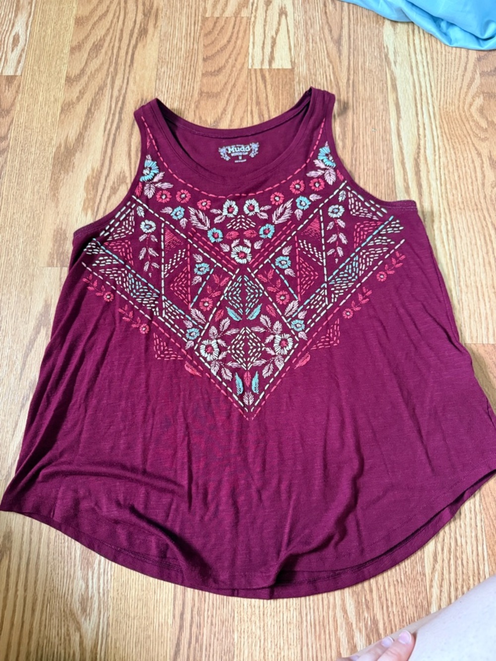 Mudd Burgundy Tank Top with Multicolor Embroidery
